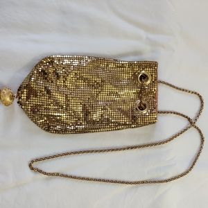 Whiting & Davis Gold Mesh Bucket Bag with Tassel and Draw Chain